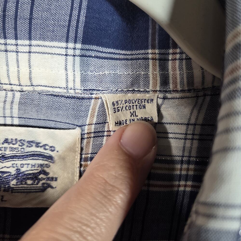 Levi Strauss Western Snap Shirt Mens XL Blue Plaid Pearl Snap Cowboy Long Sleeve - Picture 6 of 11